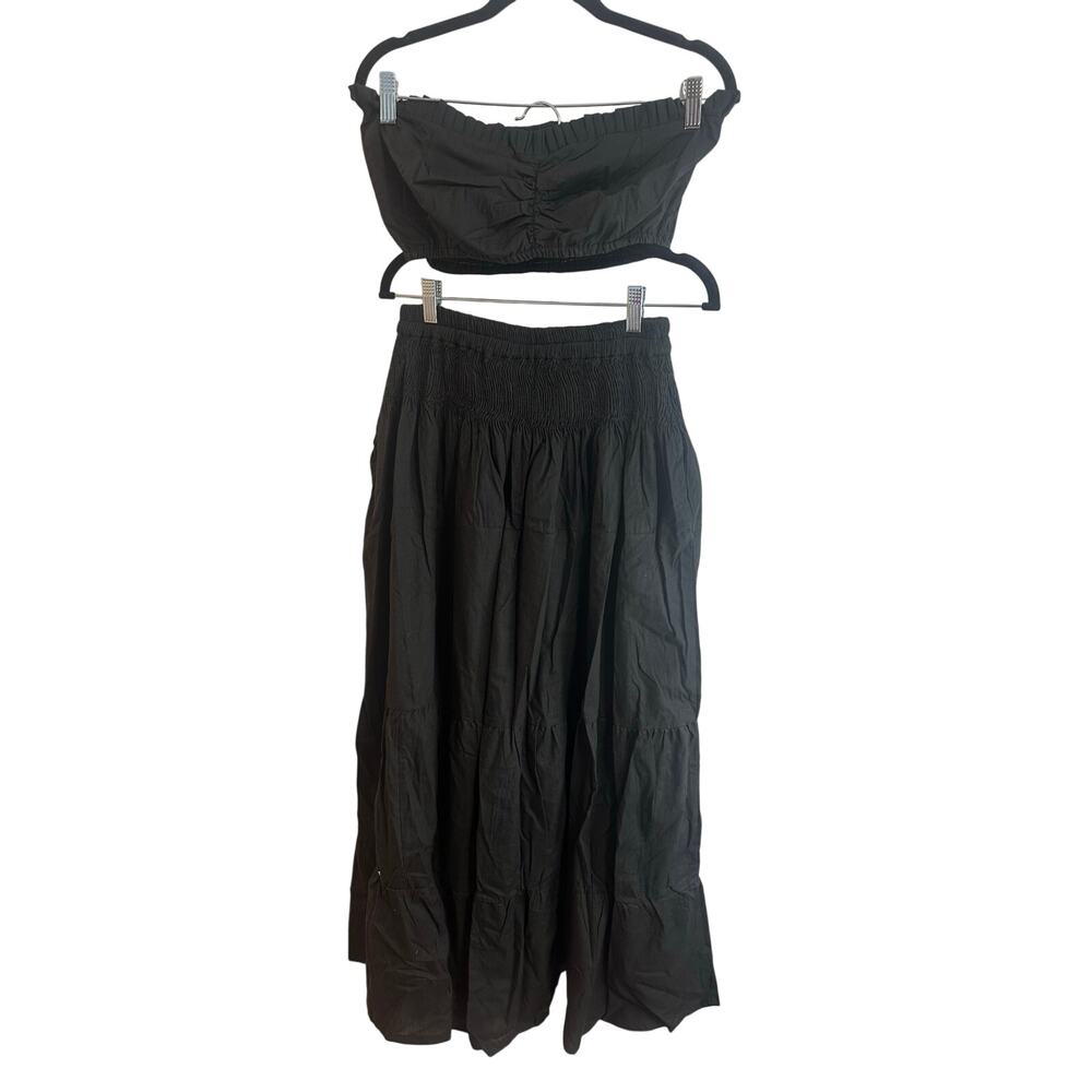 Black 100% Cotton Midi Skirt & Bandeau Crop Top Mod’s Mahal NWOT Sz S Lagenlook